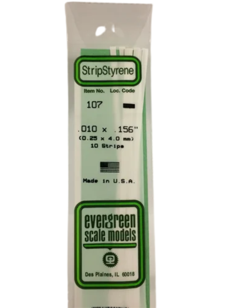 107 - .010" X .156" OPAQUE WHITE POLYSTYRENE STRIP Evergreen