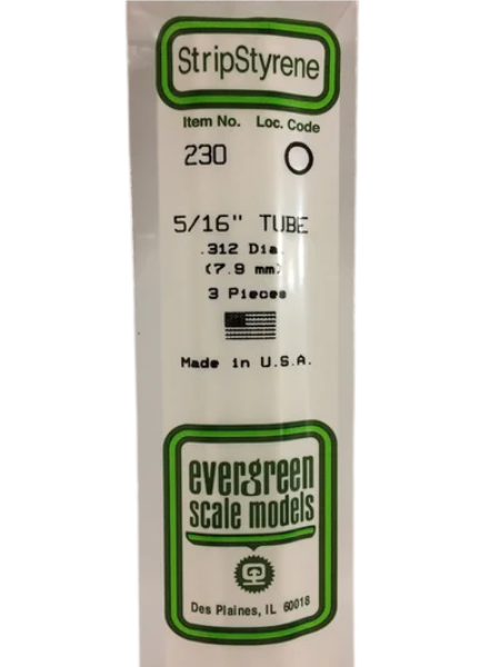 230 - .312" (7.9mm) OD WHITE POLYSTYRENE TUBING Evergreen