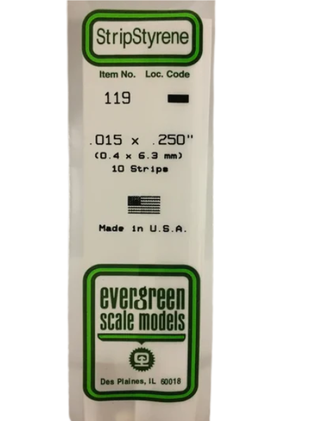 119 - .015" X .250" OPAQUE WHITE POLYSTYRENE STRIP Evergreen