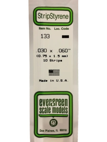 133 - .030" X .060" OPAQUE WHITE POLYSTYRENE STRIP