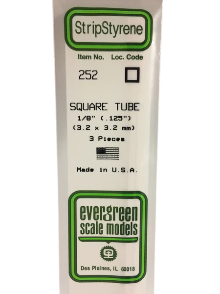 252 - .125" (3.2mm) OPAQUE WHITE POLYSTYRENE SQUARE TUBING Evergreen