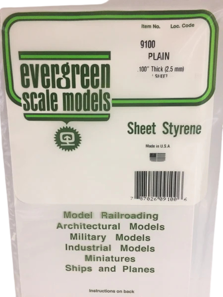 9100 - .100" (2.5mm) PLAIN OPAQUE WHITE POLYSTYRENE SHEET Evergreen