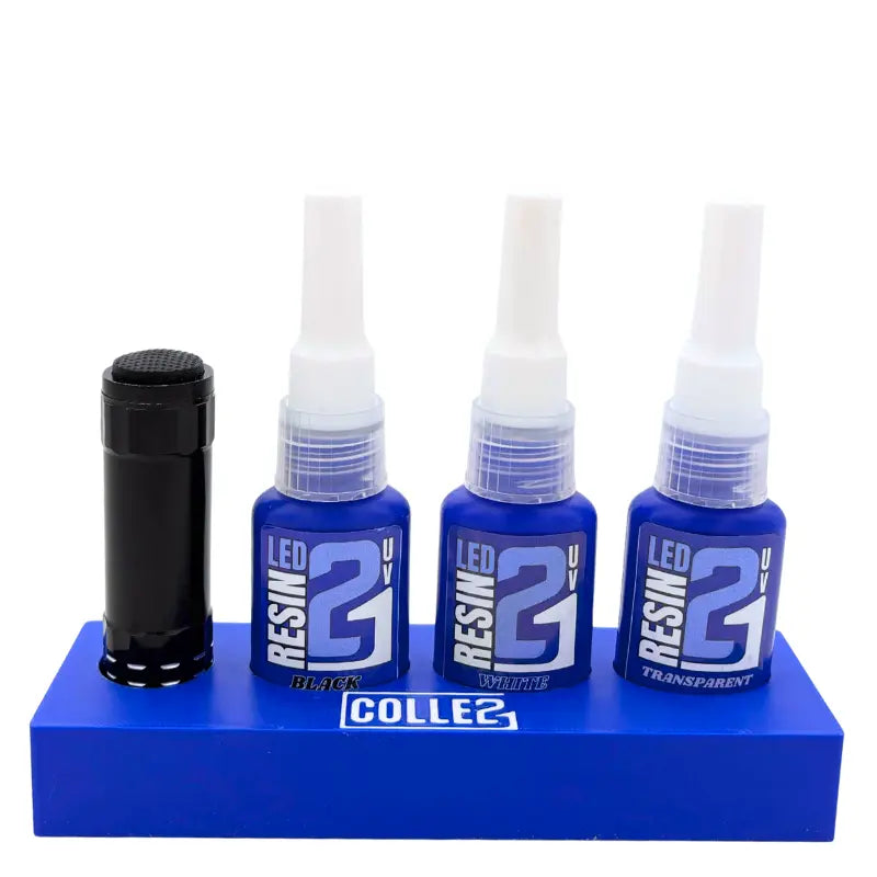🧪 Kit TRIS Résine UV LED Colle21 avec Support + Lampe – 3 Résines Blanche, Transparente et Noire pour Modélisme, Bricolage et Créations DIY ✨🔆 Super Glue Colle 21