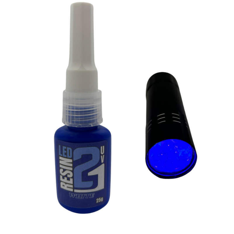 Colle RESINE BLANCHE LED UV Colle21 + LAMPE LED , Résine Blanche Uv. Résine pour Modélisme et Bricolage.