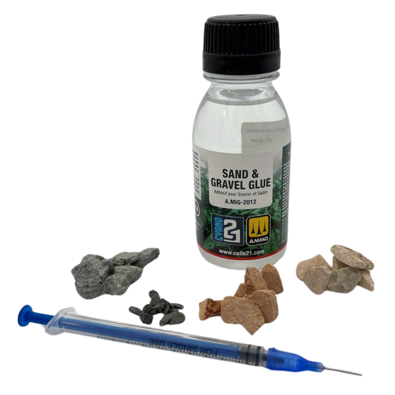 Display Pierre Decorative Colle 21 + Sand & Gravel Glue by Colle21/AmmoMig de Superglue Colle21, display pour diorama, display pour modélisme, display pour décoration.