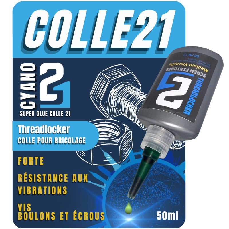 THREADLOCKER Super Glue frein-filet by Colle21 - 50 ml. Colle pour freinage, colle pour fixations, colle pour bricolage.