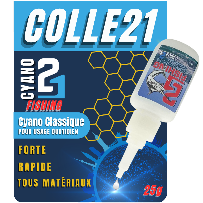 Super Glue Colle21 Colle Cyanoacrylate FISHING 25g | Colle Forte à Séchage Rapide Multi-Matériaux pour Leurres et Accessoires de Pêche