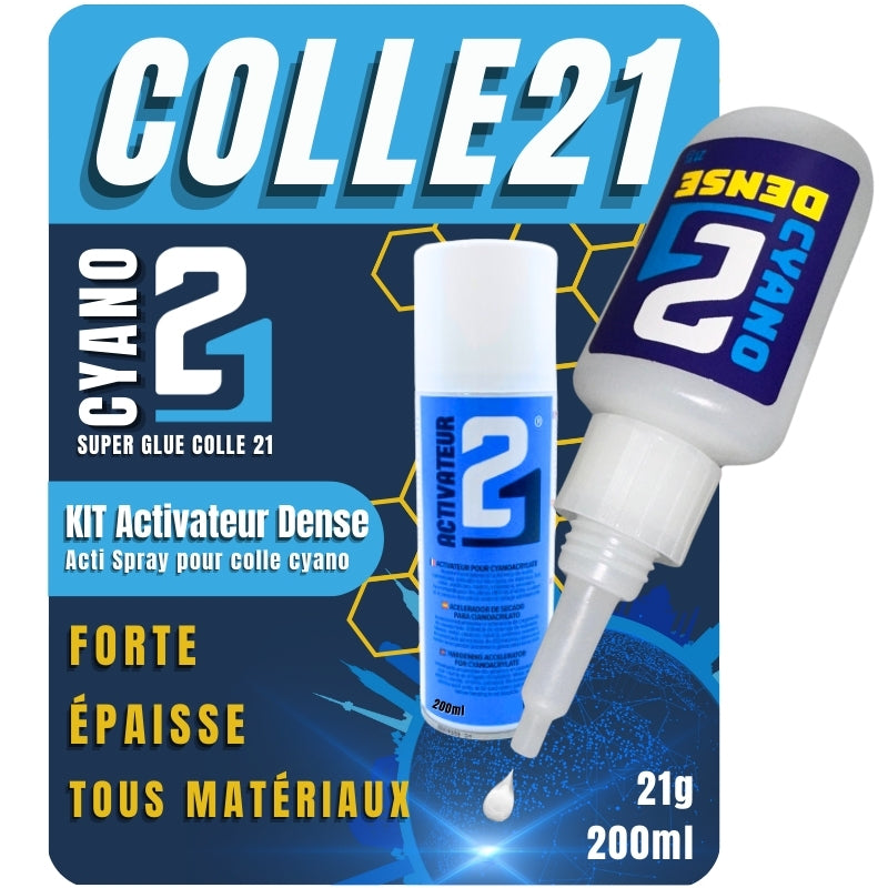 KIT ACTI Colle21 Super Glue Colle21 DENSE + ACTIVATEUR SPRAY 200 ml -Colle pour le Modélisme ,Colle pour le Bricolage ,Colle Cyanoacrylate
