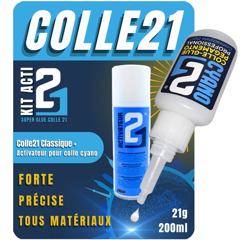 KIT ACTI Superglue COLLE21 + ACTIVATEUR SPRAY 200ml -Colle pour le Modélisme ,Colle pour le Bricolage ,Colle Cyanoacrylate