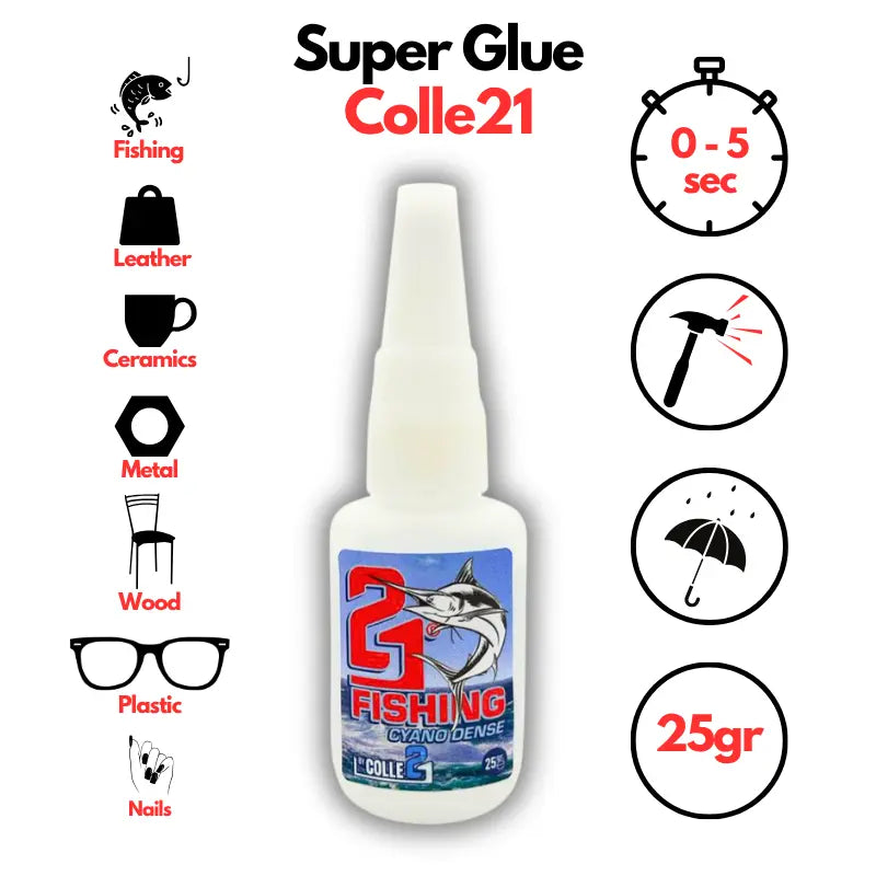 🚀 Colle21 DENSE FISHING 25g | Super Glue Épaisse Haute Précision – Colle Extra-Forte Spéciale Pêche pour Leurres, Hameçons et Montages Sans Coulure 🎣 Super Glue Colle 21