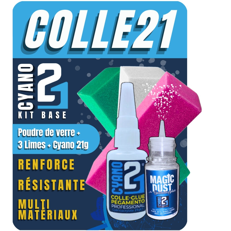 Kit Base Super Glue Colle21 - 1 Cyanoacrylate Superglue Colle21 - 1 MagicDust21 putty - 3 Abrasive21 Sanding sponges - Kit for Modelling, Kit for DIY