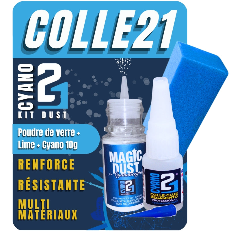 Kit Dust 21 Colle21 -10g Super Glue Cyano & Filler MagicDust21 Kit - Kit for modelism, Kit for DIY, Kit for repairs.
