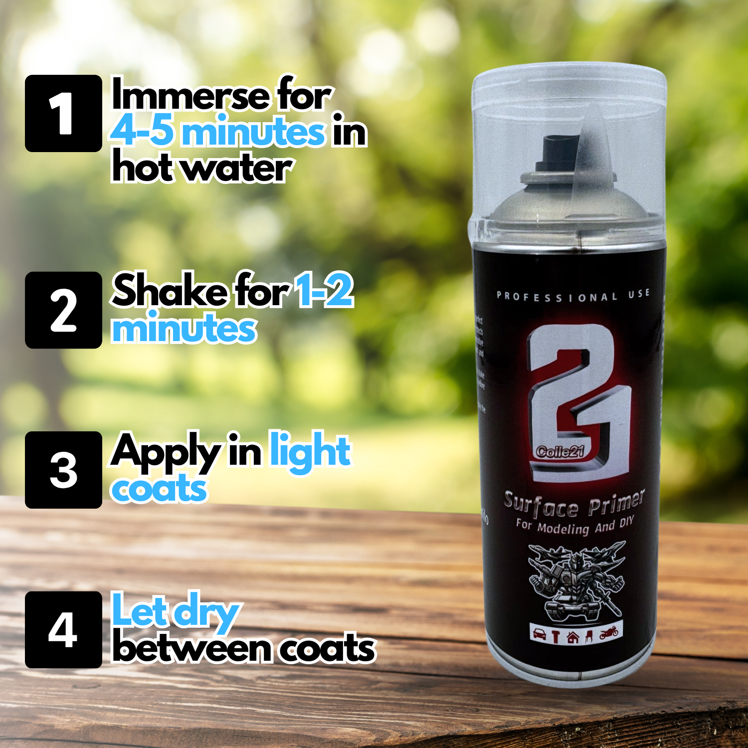 PRIMER SPRAY GLOSS TRANSPARENT VARNISH Colle21 pour modélisme, Primer spray GLOSS TRANSPARENT pour bricolage et Hobby.