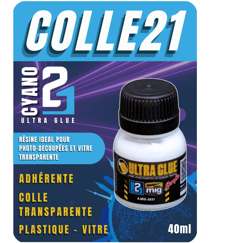 Ultra glue by Colle21 & AmmoMig 30mL - glue for modelism, transparent glue, glue for photo-etched parts, glue for transparent parts. 