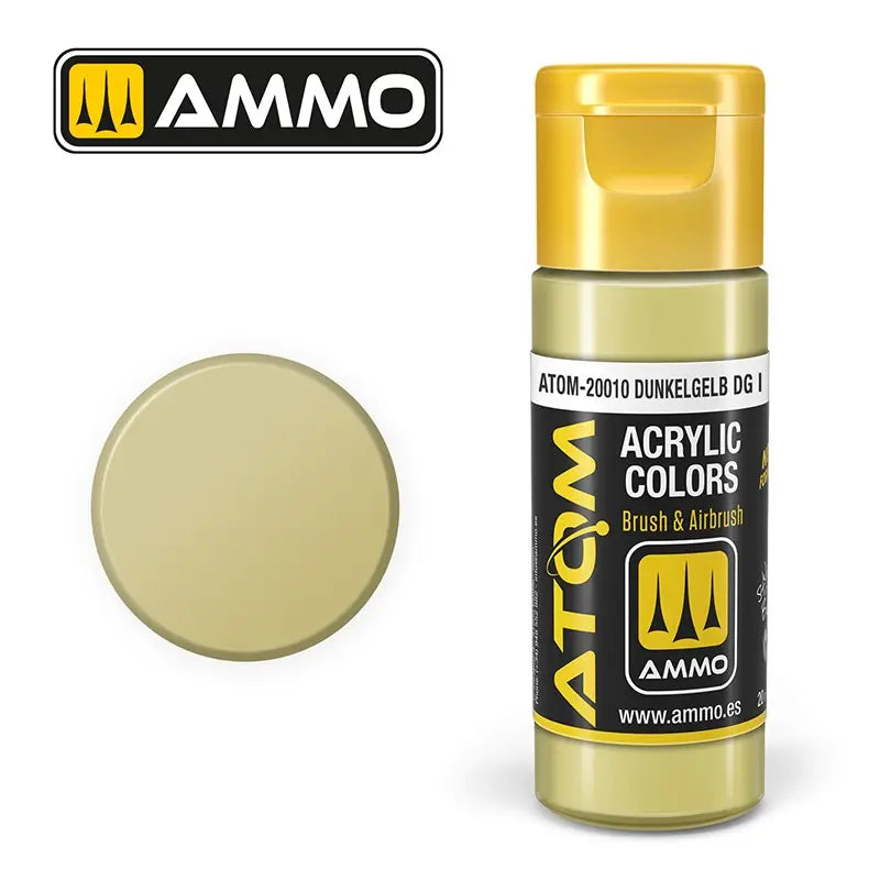 Acrylic paint ATOM Ammo Mig Dunkelgelb DG I by Mig Jiménez - ATOM-20010 paint for model making, artistic paint, acrylic paint.