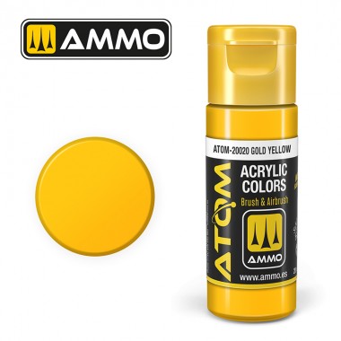 Acrylic paint ATOM Ammo Mig Gold Yellow by Mig Jiménez - modelism paint, artistic paint, acrylic paint.