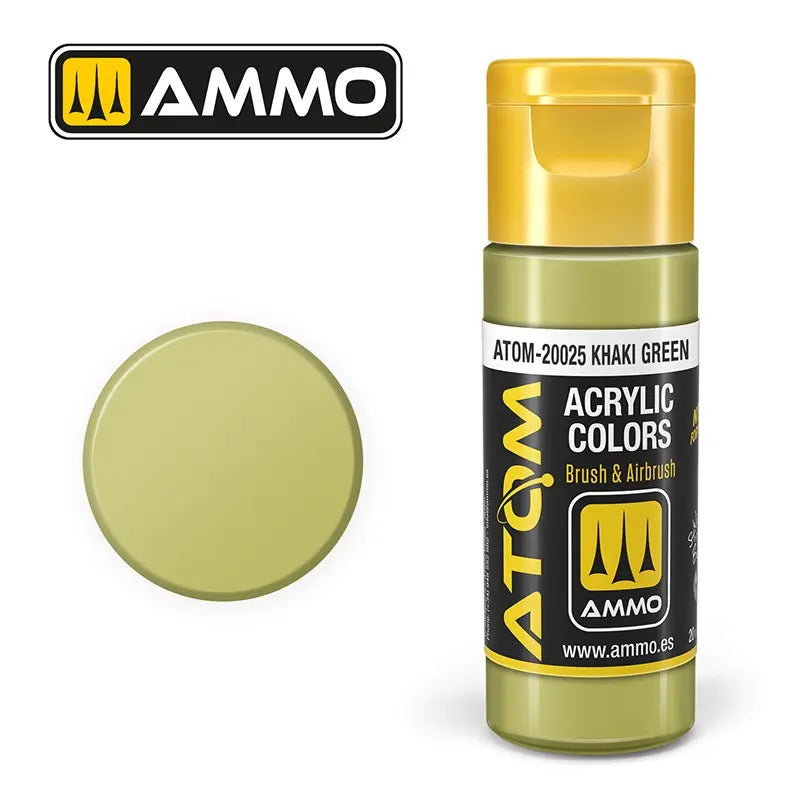 ATOM Ammo Mig Khaki Green acrylic paint by Mig Jiménez - ATOM-20025 paint for model making, artistic paint, acrylic paint.