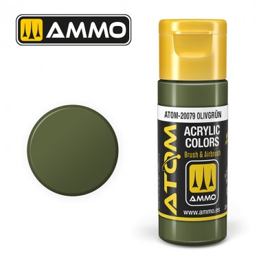 Pintura acrílica ATOM Ammo Mig Olivgrün by Mig Jiménez - pintura para el modelado, pintura artística, pintura acrílica.