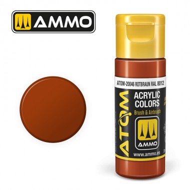 Colori acrili ATOM by Ammo Mig ,Vernice Acrilica Rotbraun RAL 8012 di Mig Jiménez - pittura acrilica per modellismo, pittura artistica, vernice acrilica.