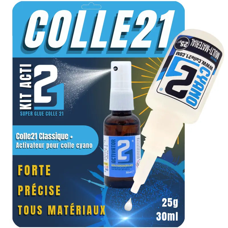 KIT ACTI ,Superglue Cyano Colle21-25gr. + Activateur Liquide 30ml  pour Colle Cyanoacrylate | Collage Rapide et Précis avec Pinceau Applicateur